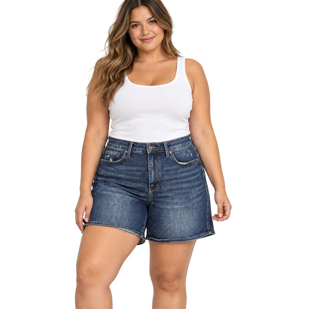 Judy blue 1X stretch luxury cotton jeans shorts summer career casual 8" inseam
